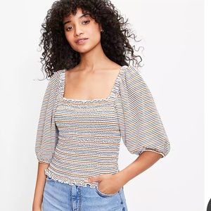 NWT Loft Smocked Striped Blouse Large Petite